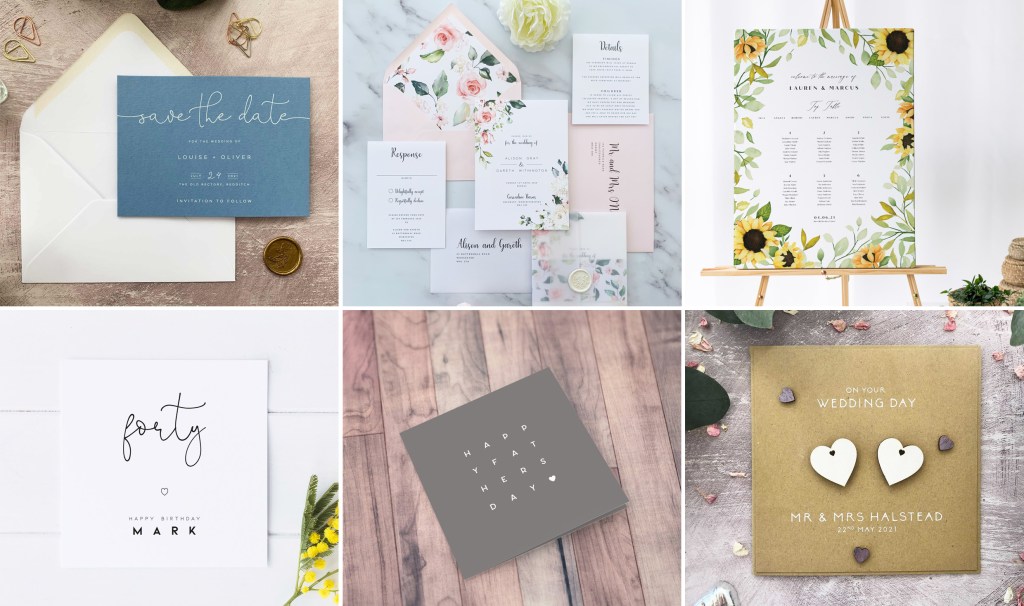 Сватбени картички и покани с индивидуален дизайн. разпечатани с принтер на OKI Pro9542 с бял тонер