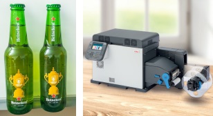 Прозрачен етикет за бира поставен върху тъмна бутилка, отпечатан на принтера OKI Pro1050